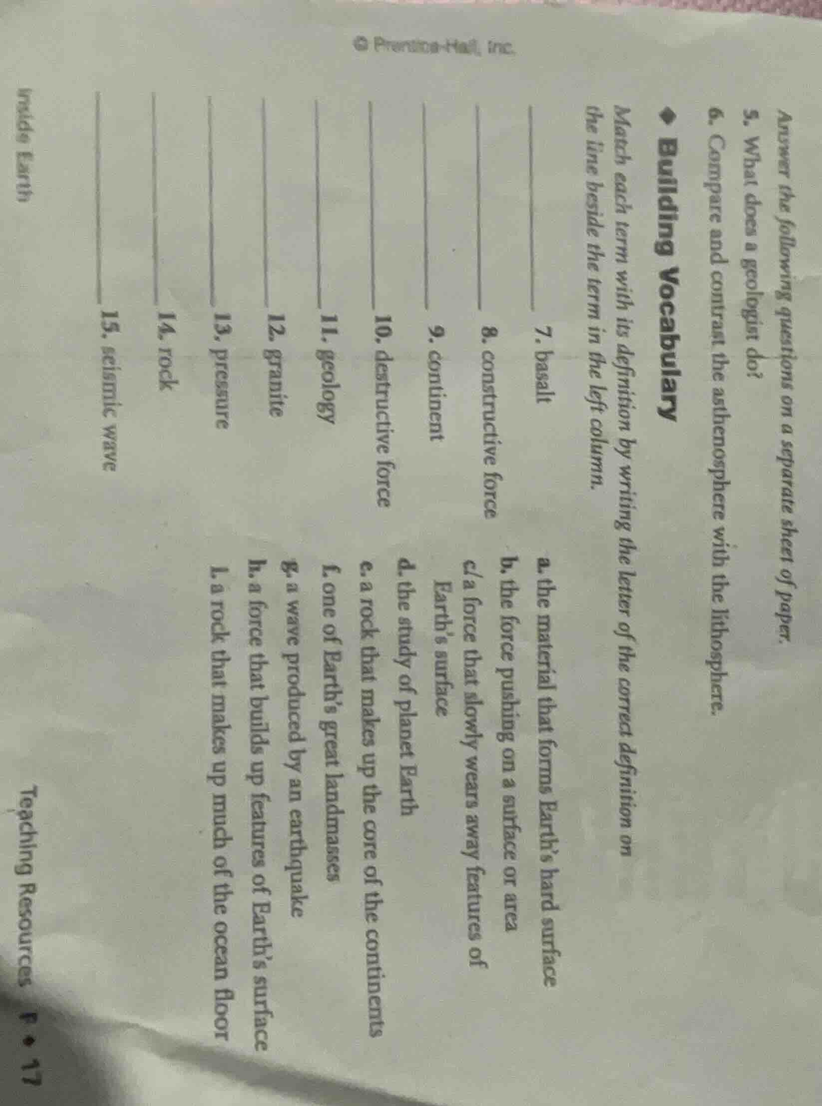 answer the following questions on a separate sheet of paper. 5. what do…