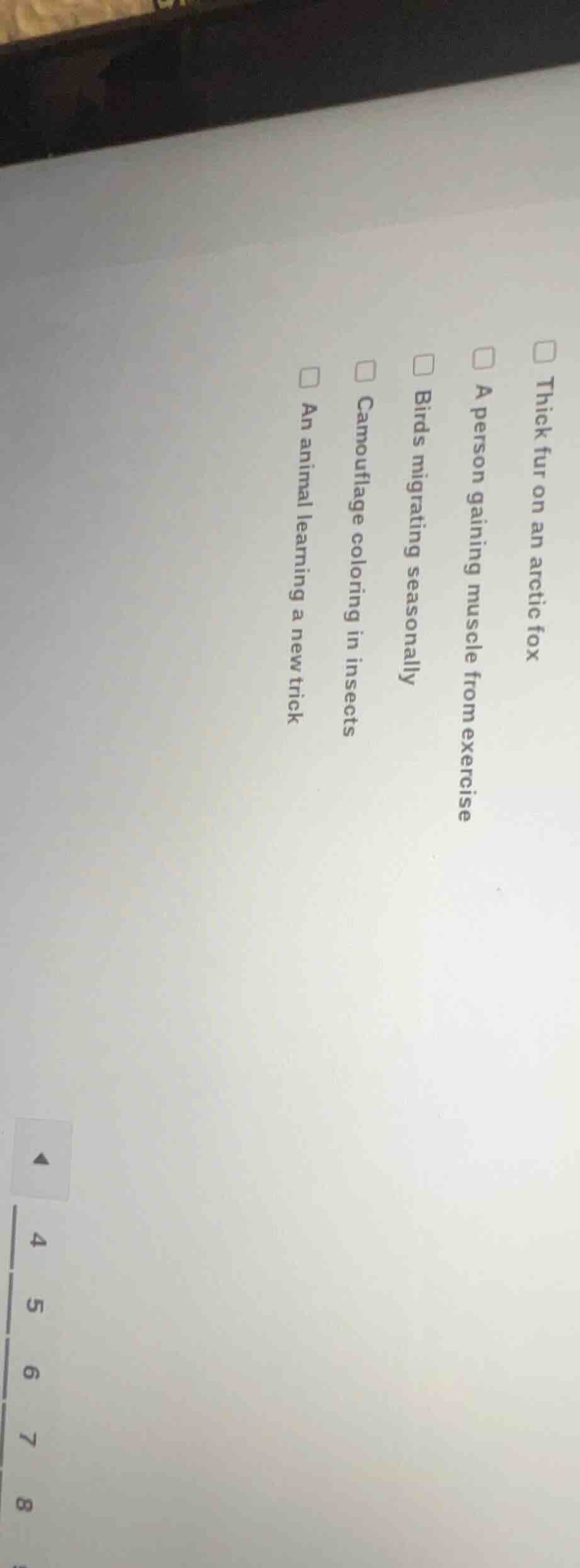 thick fur on an arctic fox a person gaining muscle from exercise birds …