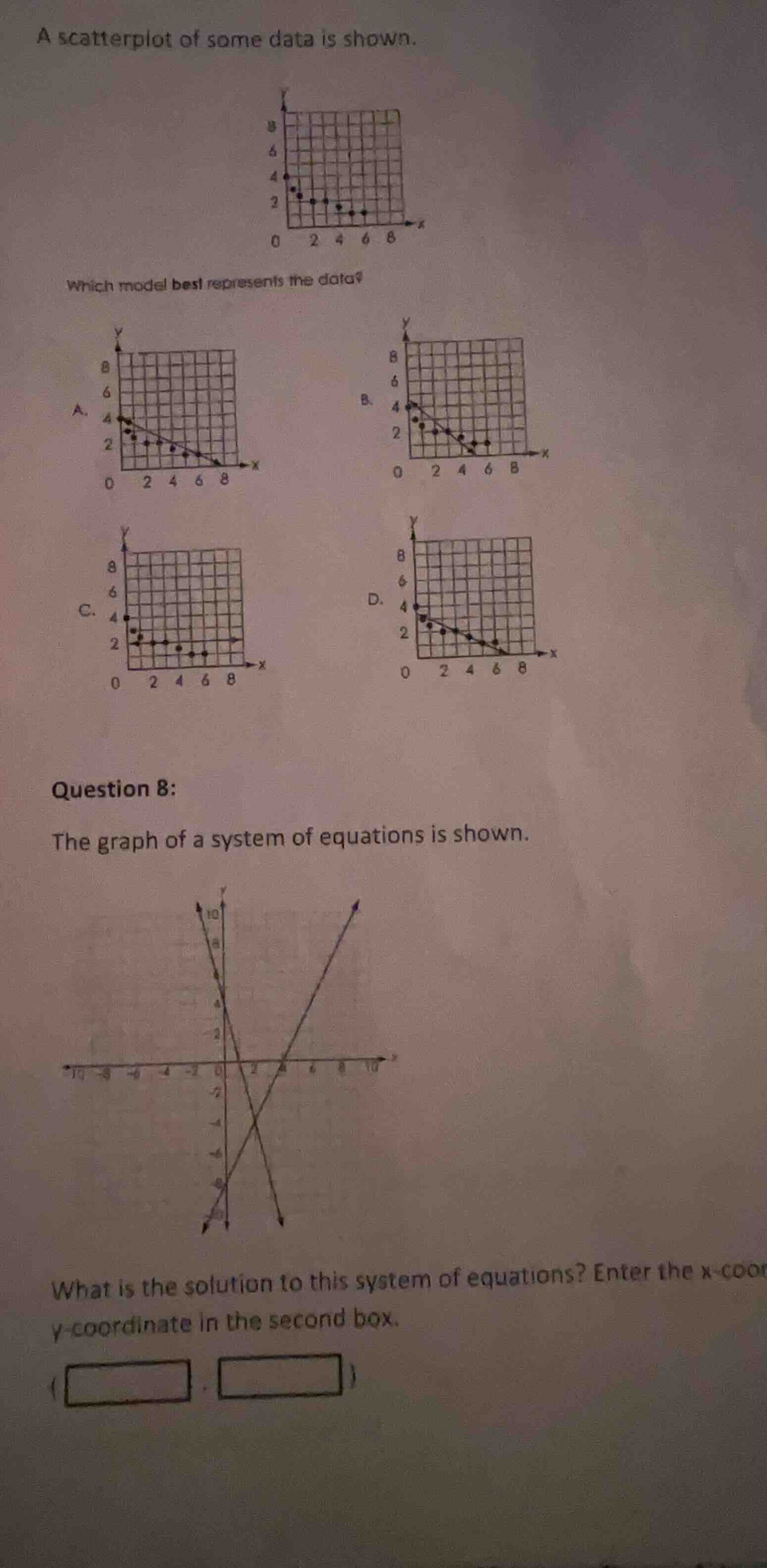 a scatterplot of some data is shown. which model best represents the da…