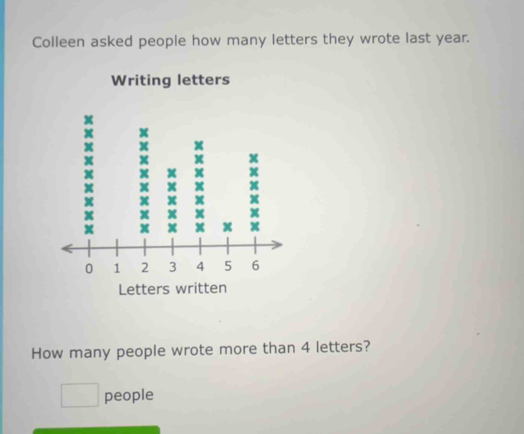colleen asked people how many letters they wrote last year. writing let…