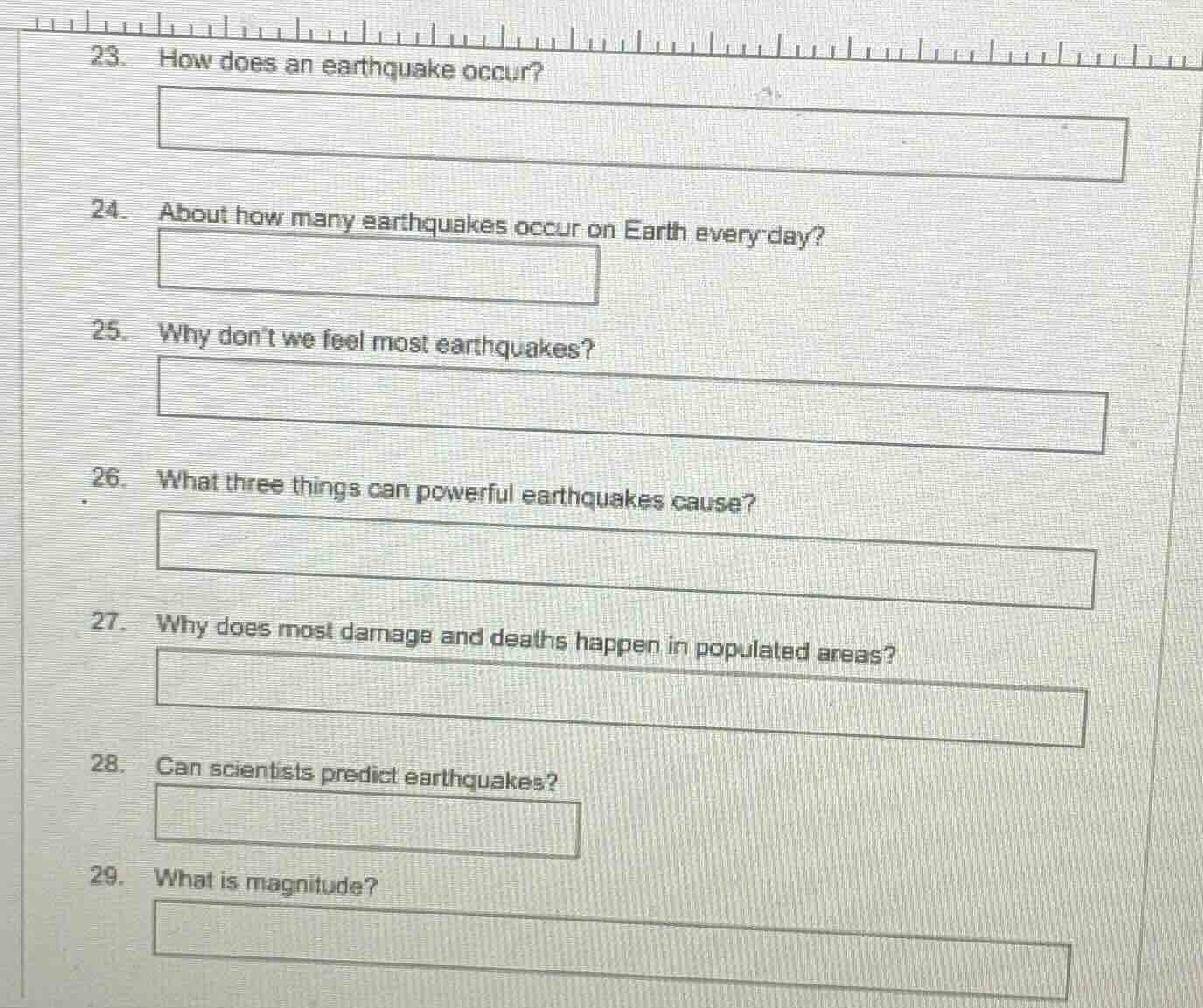 23. how does an earthquake occur? 24. about how many earthquakes occur …