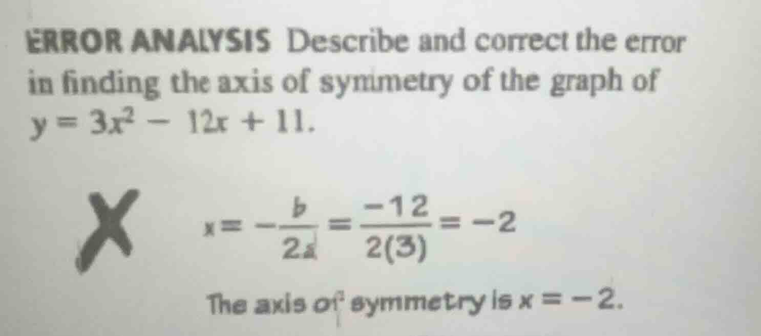error analysis describe and correct the error in finding the axis of sy…