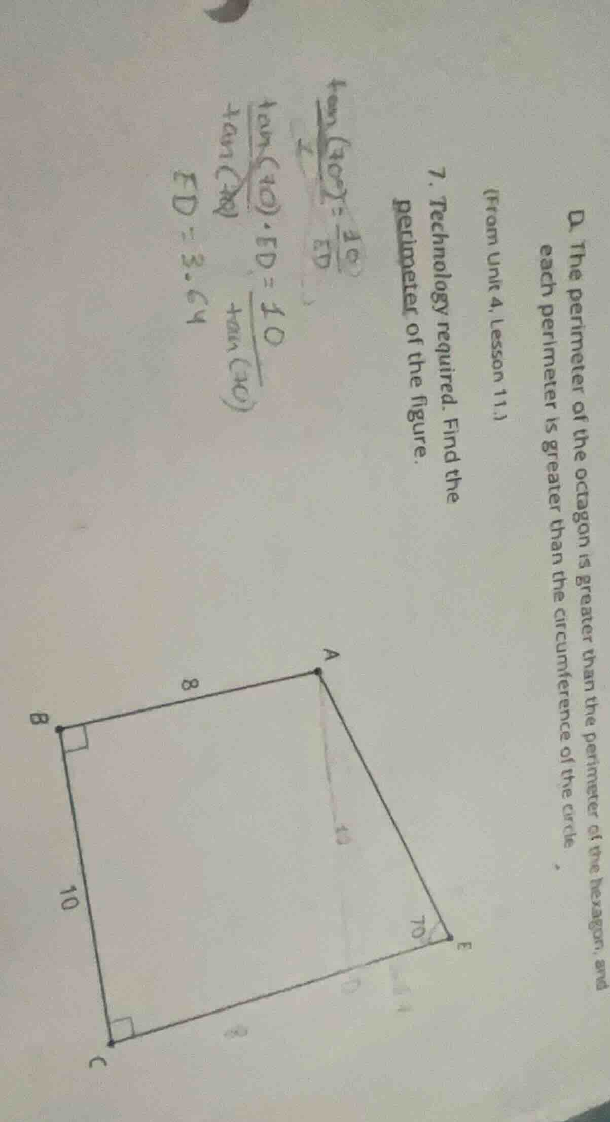 7. technology required. find the perimeter of the figure. (from unit 4,…