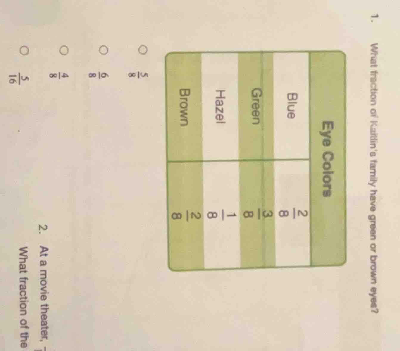 1. what fraction of kaitlins family have green or brown eyes? eye color…