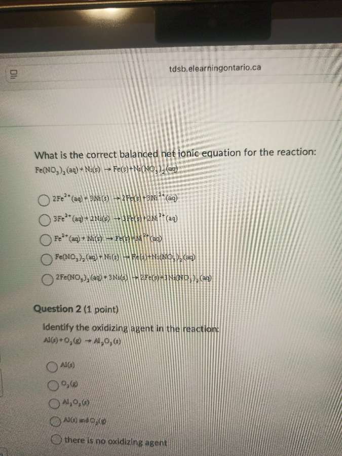 what is the correct balanced net ionic equation for the reaction: fe(no…