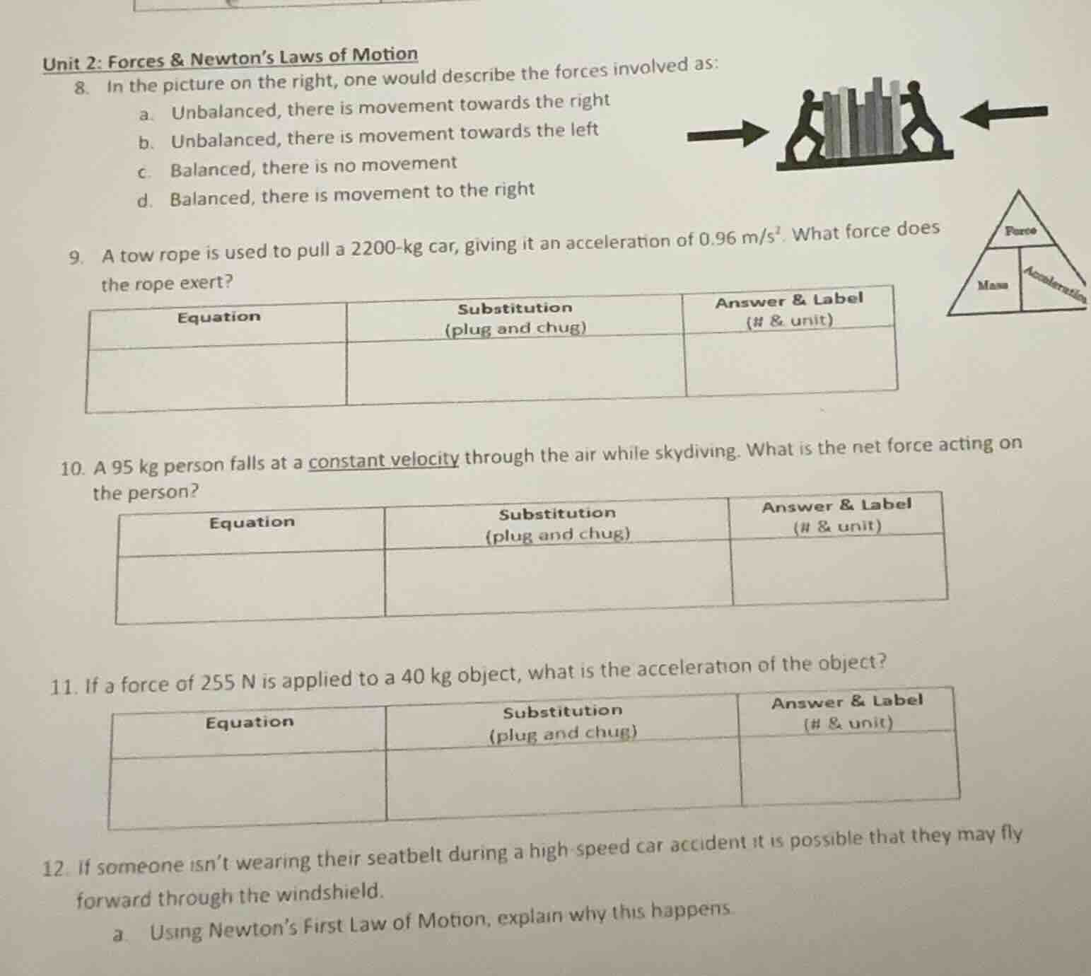 unit 2: forces & newton’s laws of motion 8. in the picture on the right…