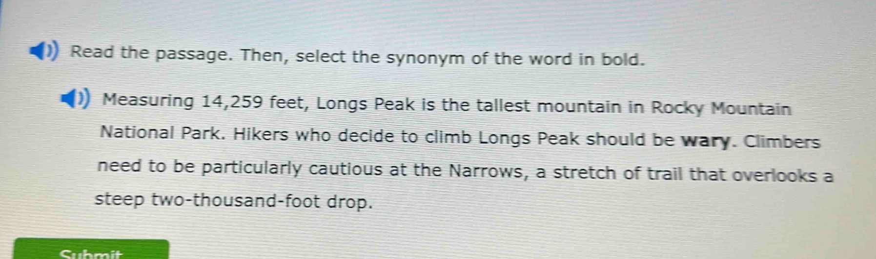 read the passage. then, select the synonym of the word in bold. measuri…