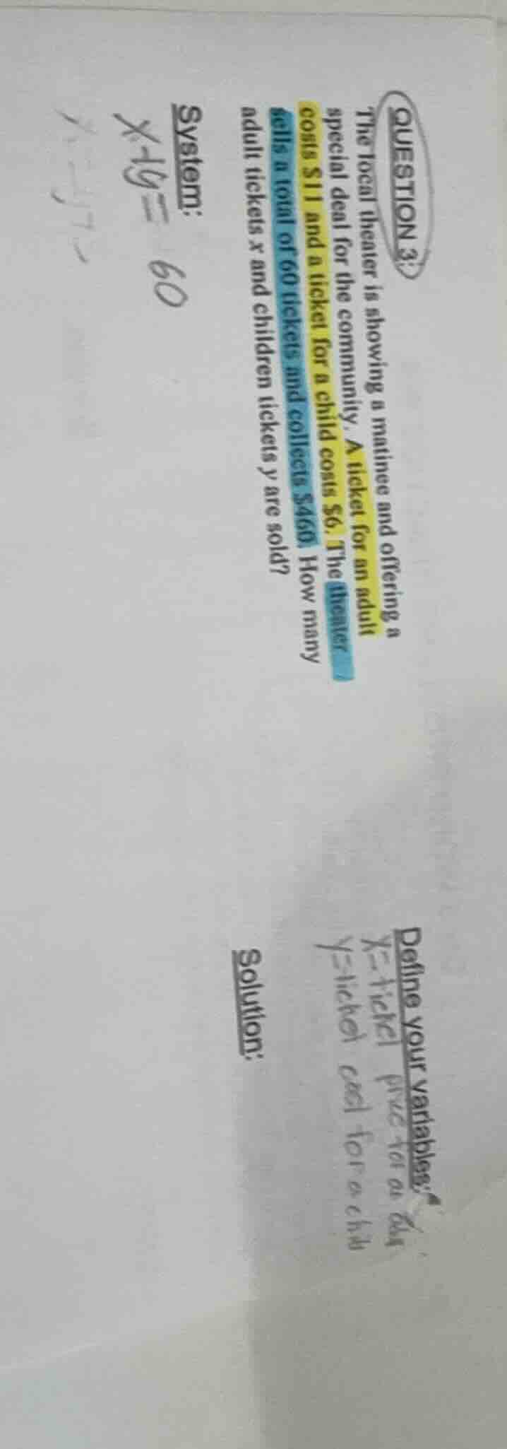 question 3: the local theater is showing a matinee and offering a speci…