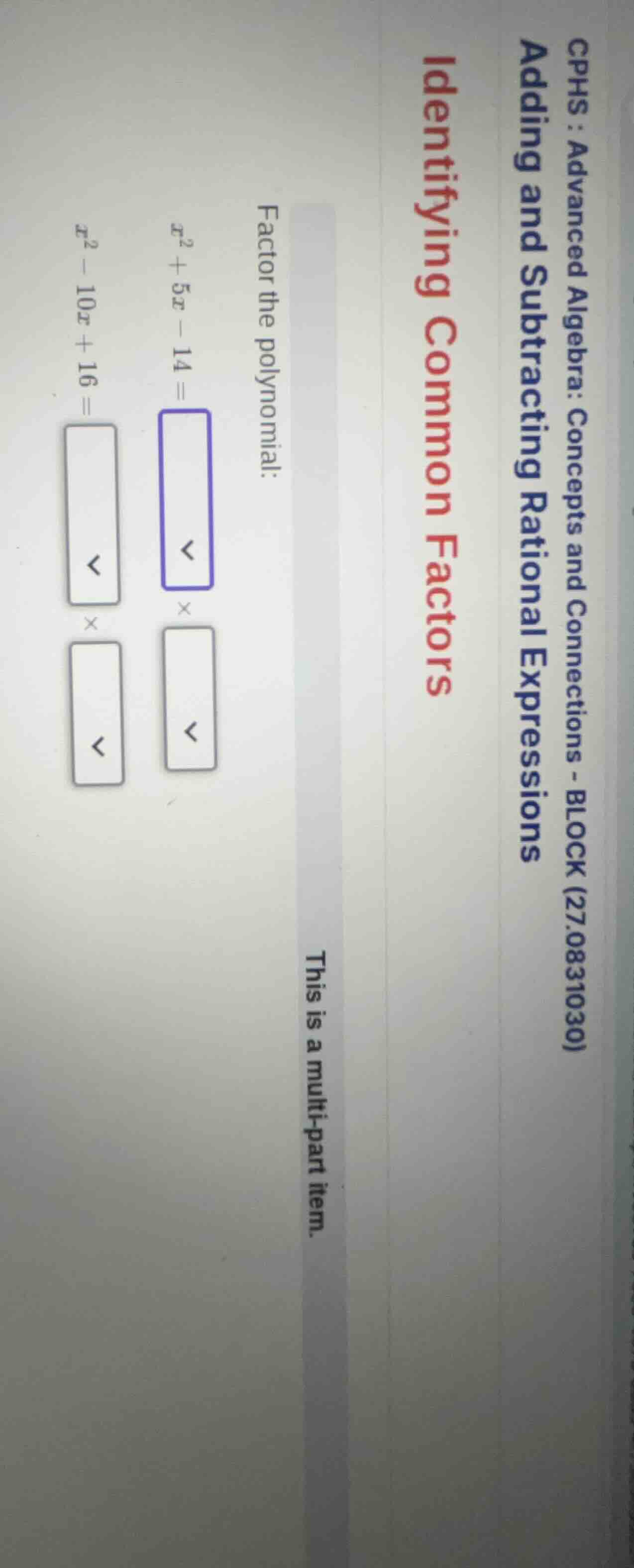 cphs : advanced algebra: concepts and connections - block (27.0831030) …
