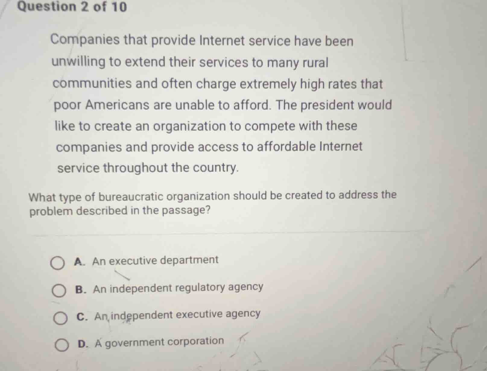 question 2 of 10 companies that provide internet service have been unwi…
