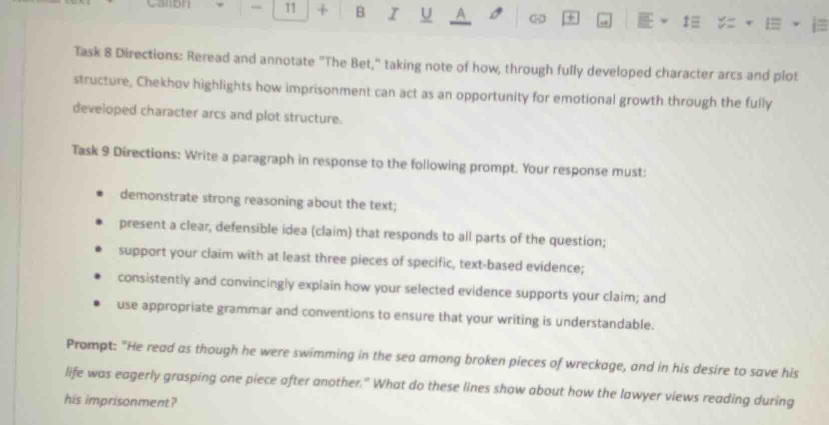 task 8 directions: reread and annotate \the bet,\ taking note of how, t…