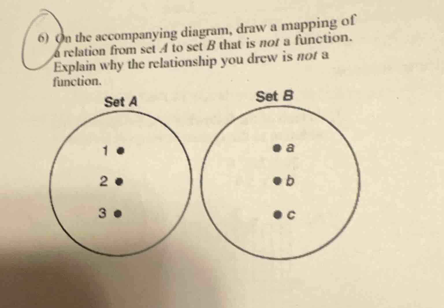 6) on the accompanying diagram, draw a mapping of a relation from set a…