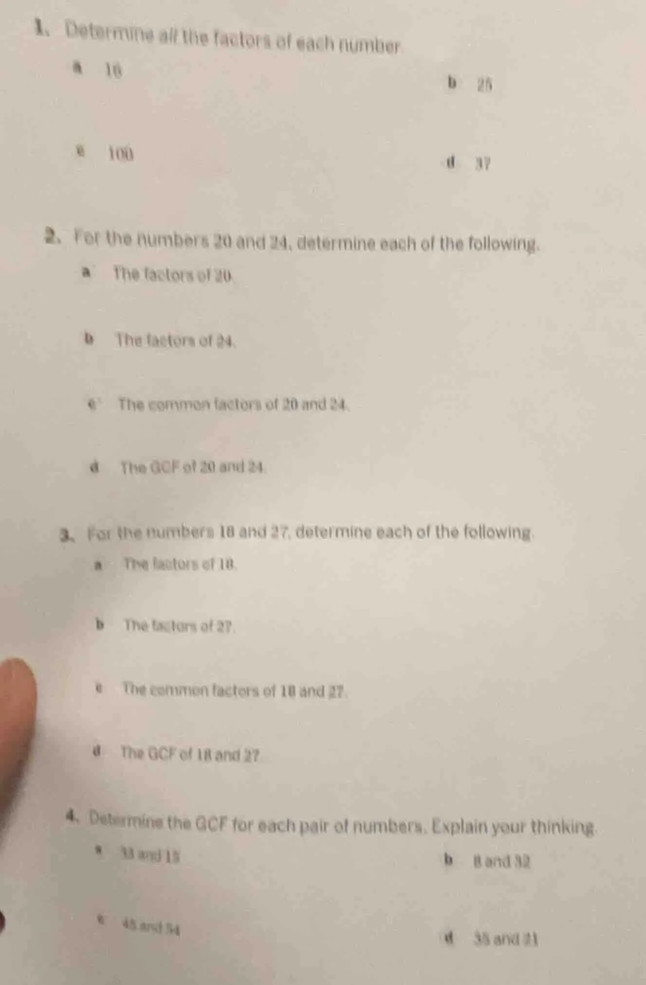 1. determine all the factors of each number. a 16 b 25 c 100 d 37 2. fo…