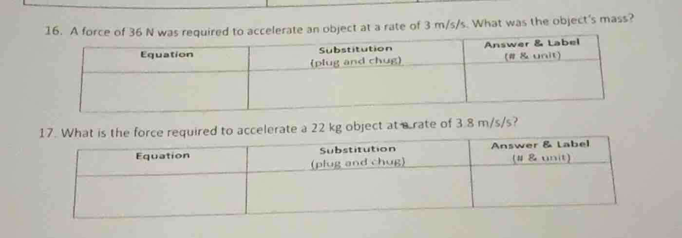 16. a force of 36 n was required to accelerate an object at a rate of 3…