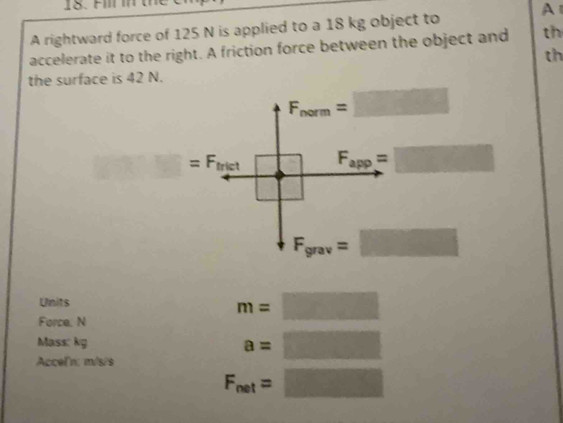 18. fill in the empty a rightward force of 125 n is applied to a 18 kg …