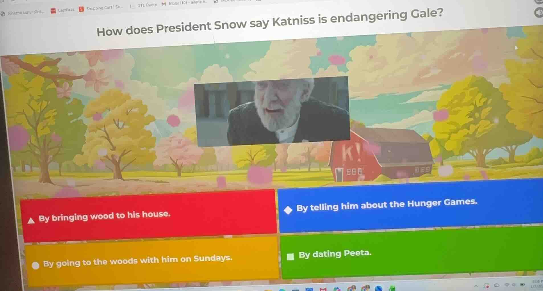 how does president snow say katniss is endangering gale? by bringing wo…