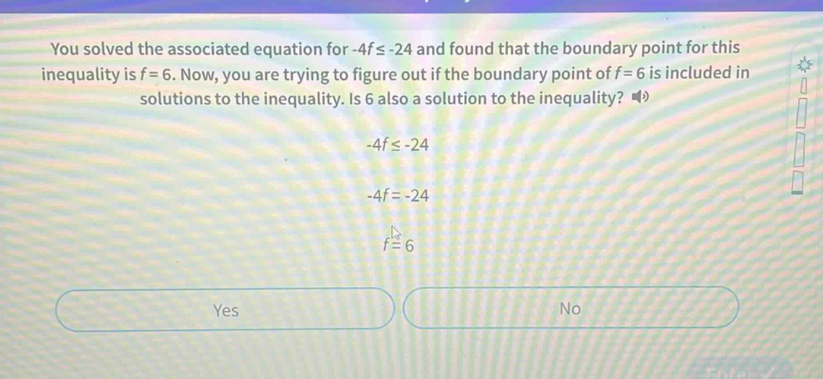 you solved the associated equation for -4f ≤ -24 and found that the bou…