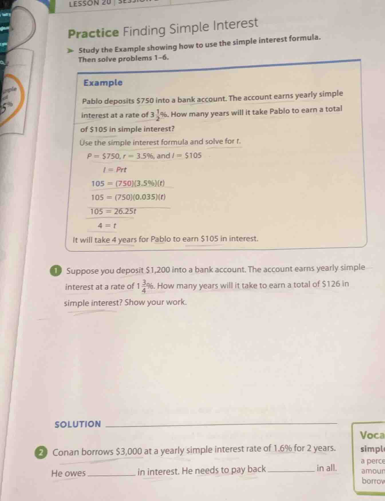 lesson 20 sessi practice finding simple interest study the example show…