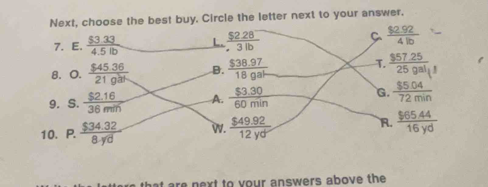 next, choose the best buy. circle the letter next to your answer. 7. e.…