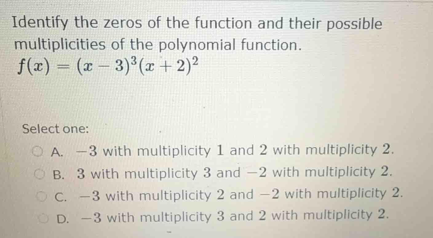 identify the zeros of the function and their possible multiplicities of…