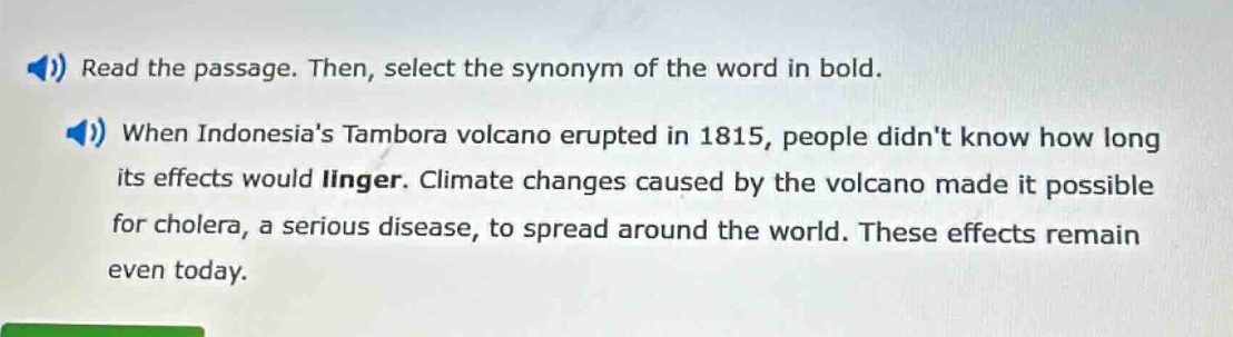read the passage. then, select the synonym of the word in bold. when in…