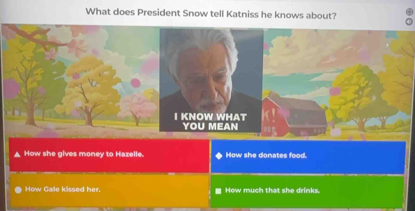 what does president snow tell katniss he knows about? i know what you m…