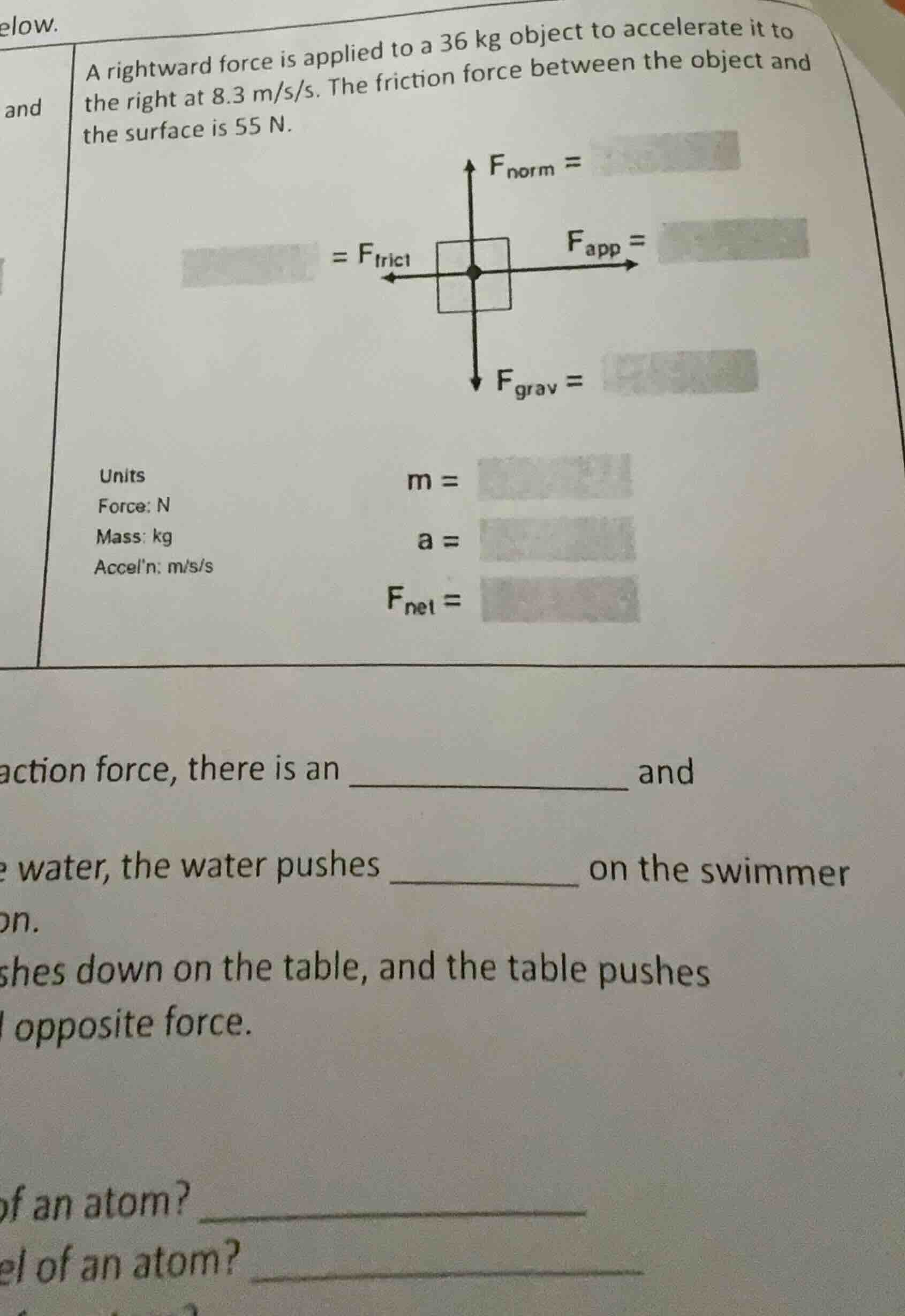 a rightward force is applied to a 36 kg object to accelerate it to the …