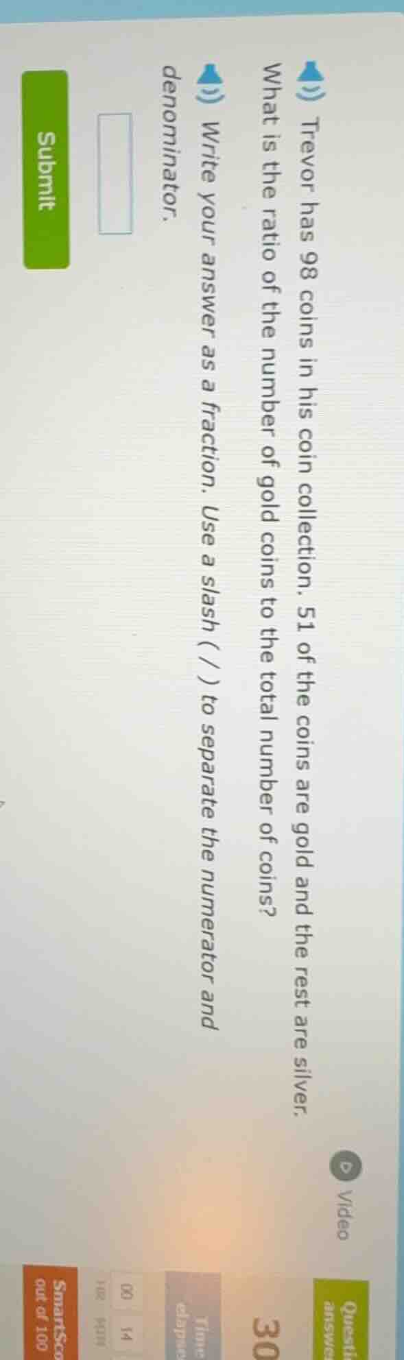 trevor has 98 coins in his coin collection. 51 of the coins are gold an…