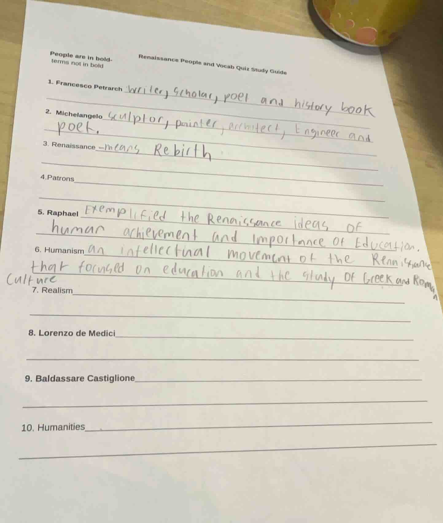 renaissance people and vocab quiz study guide people are in bold. terms…