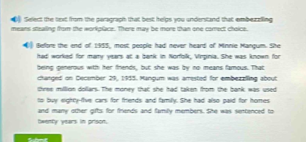 select the text from the paragraph that best helps you understand that …