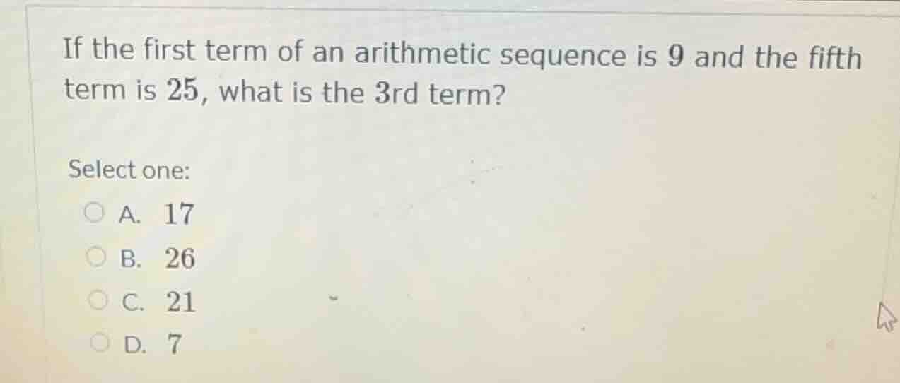 if the first term of an arithmetic sequence is 9 and the fifth term is …