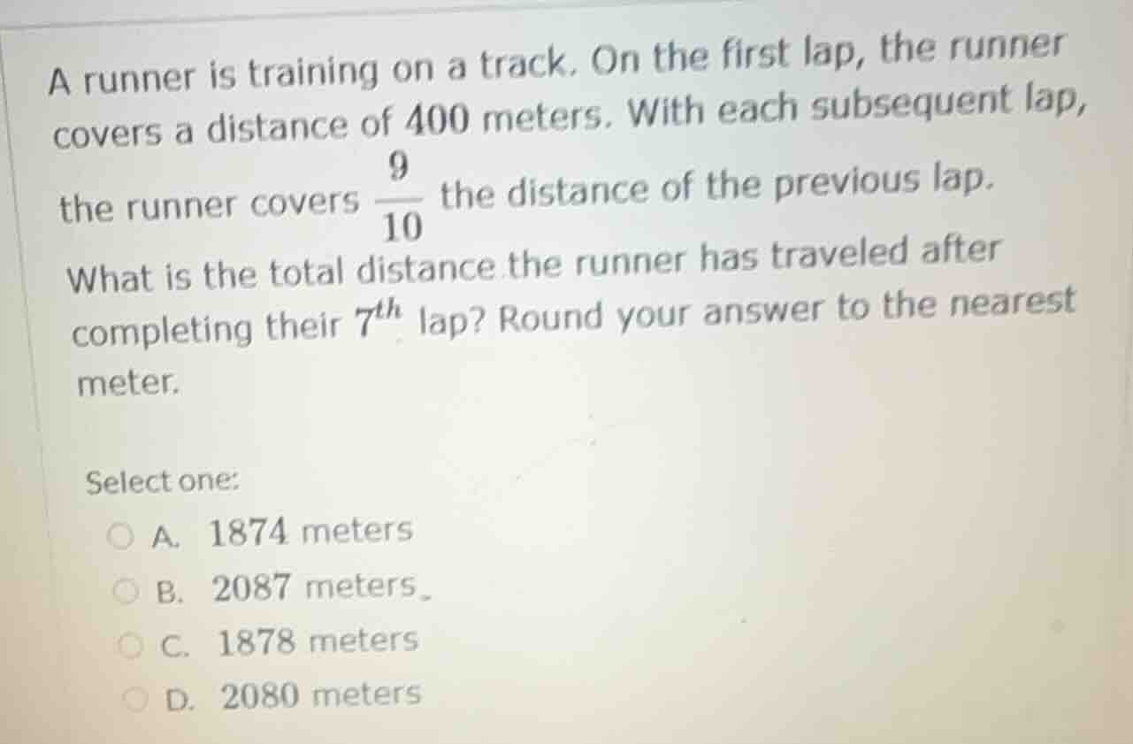 a runner is training on a track. on the first lap, the runner covers a …