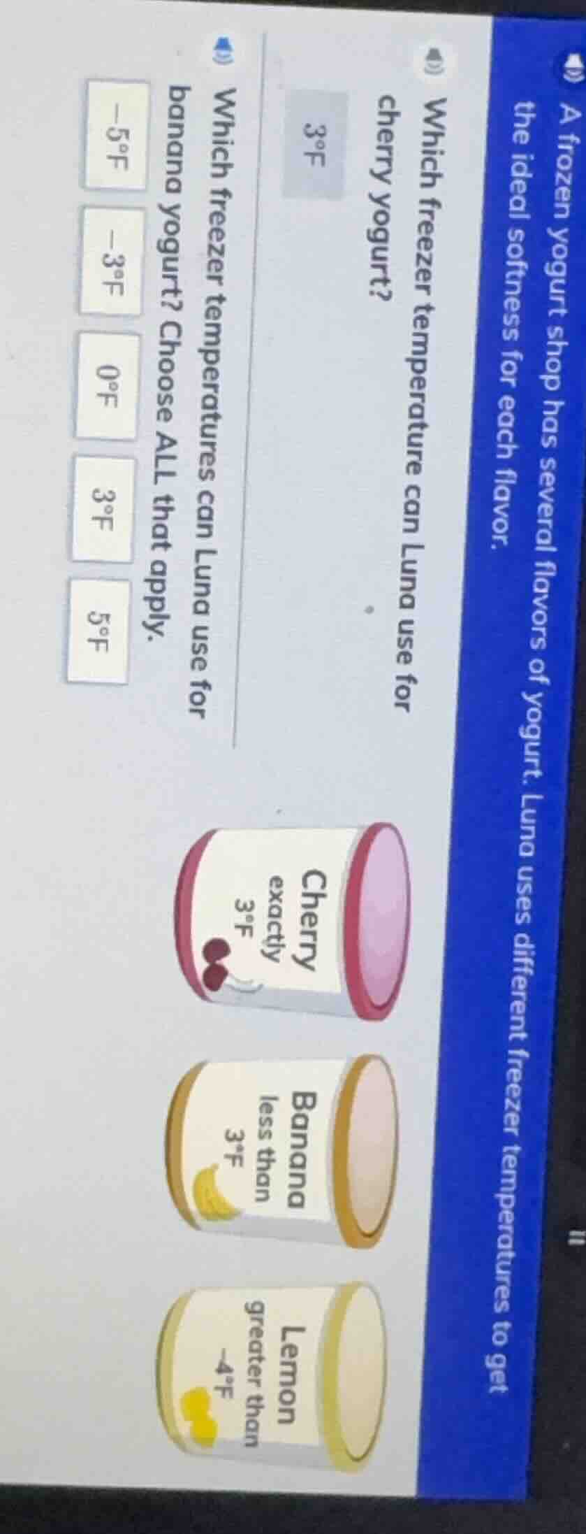 a frozen yogurt shop has several flavors of yogurt. luna uses different…