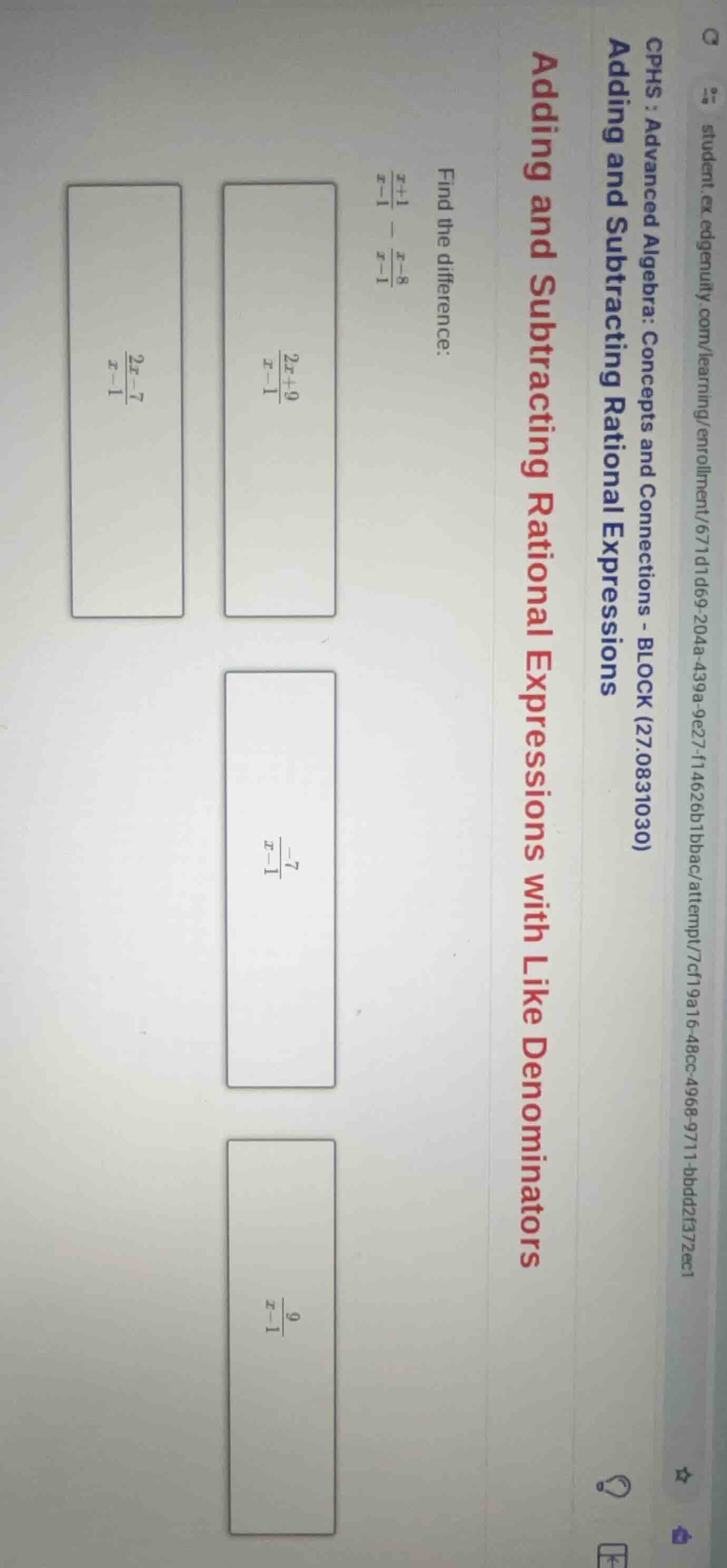 find the difference: \\(\frac{x + 1}{x - 1} - \frac{x - 8}{x - 1}\\) op…