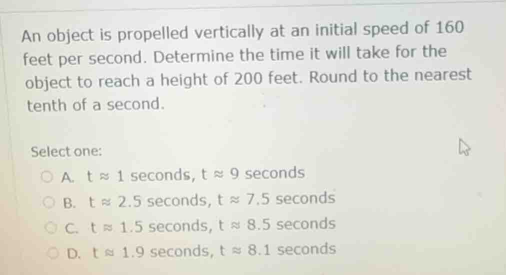 an object is propelled vertically at an initial speed of 160 feet per s…