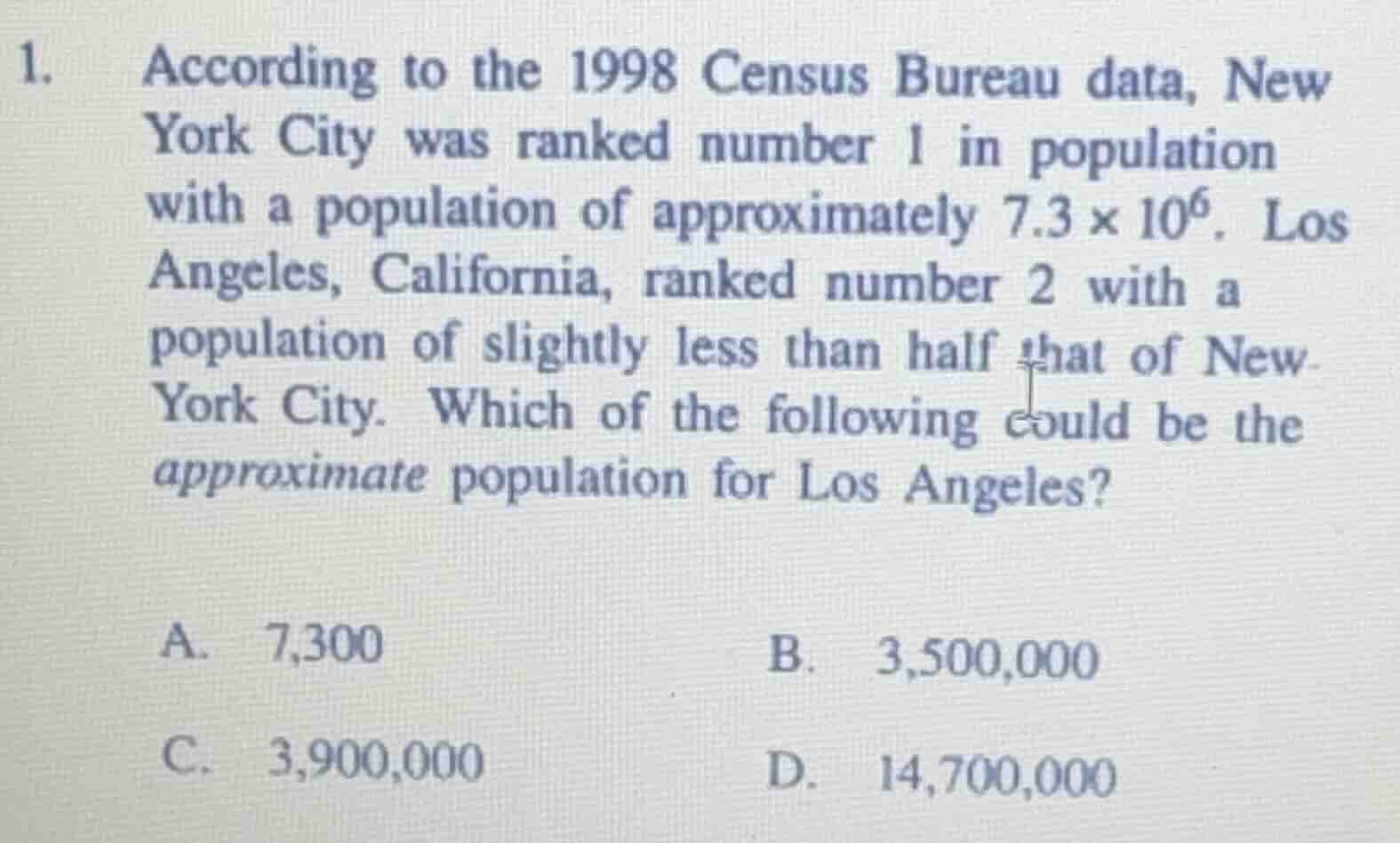 1. according to the 1998 census bureau data, new york city was ranked n…