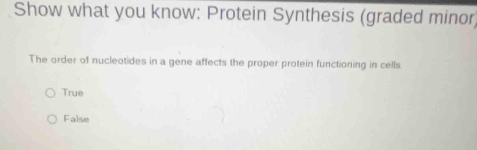 show what you know: protein synthesis (graded minor) the order of nucle…