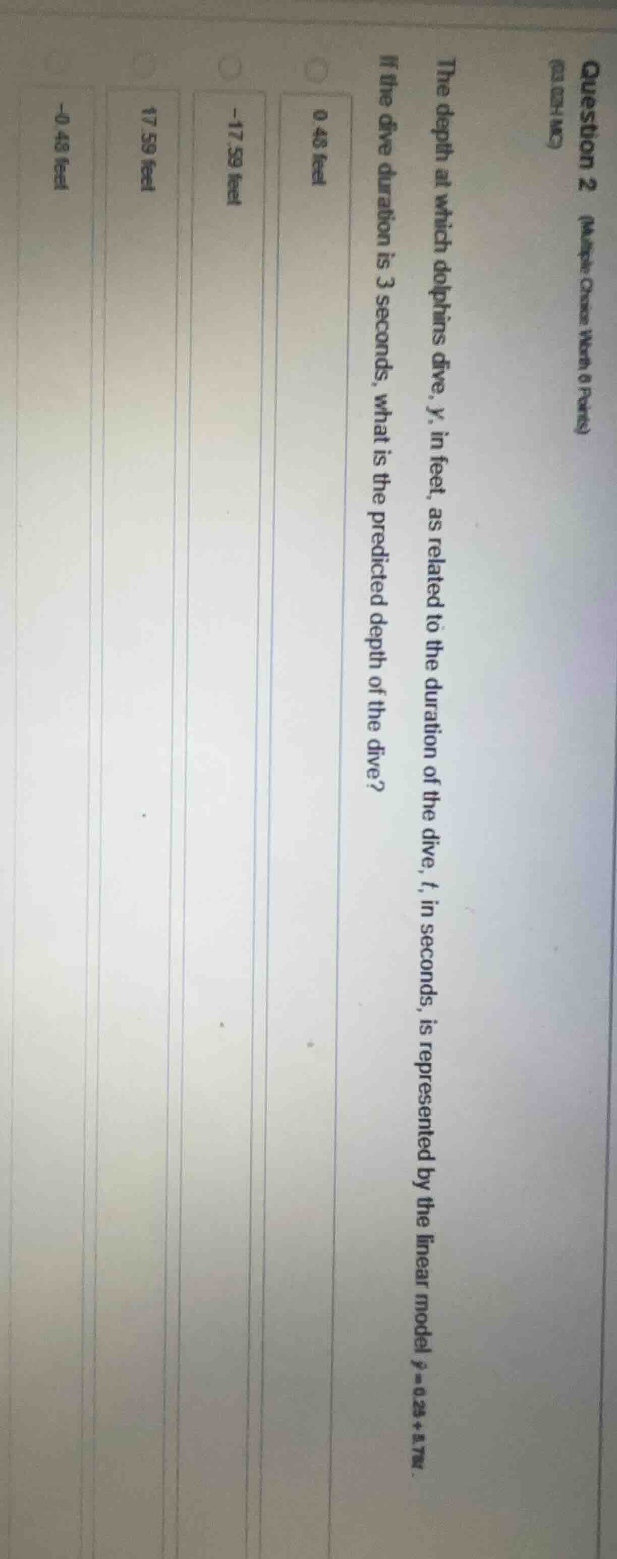 question 2 (multiple choice worth 6 points) (01.02h mc) the depth at wh…