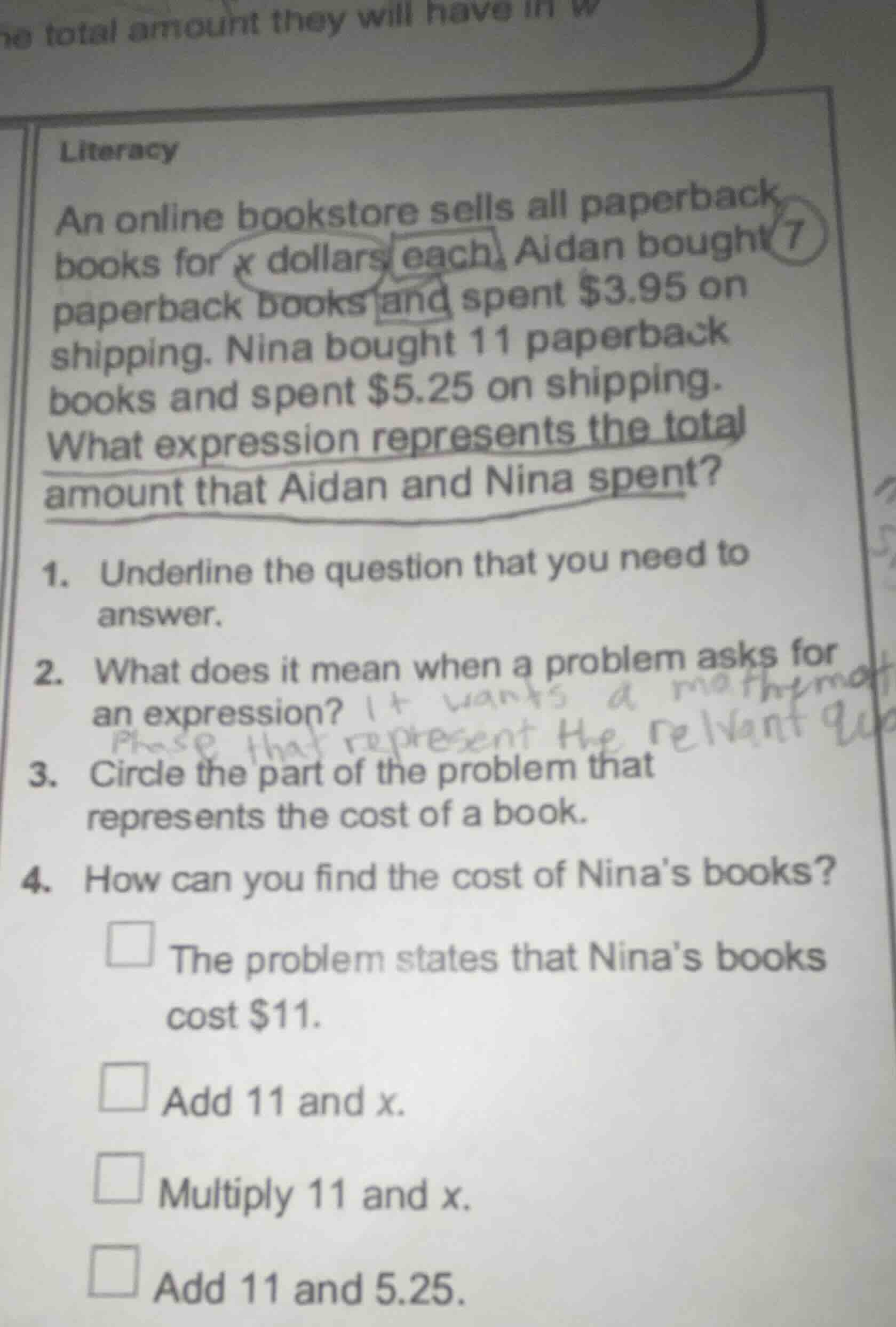 literacy an online bookstore sells all paperback books for x dollars ea…