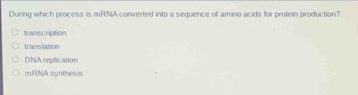 during which process is mrna converted into a sequence of amino acids f…