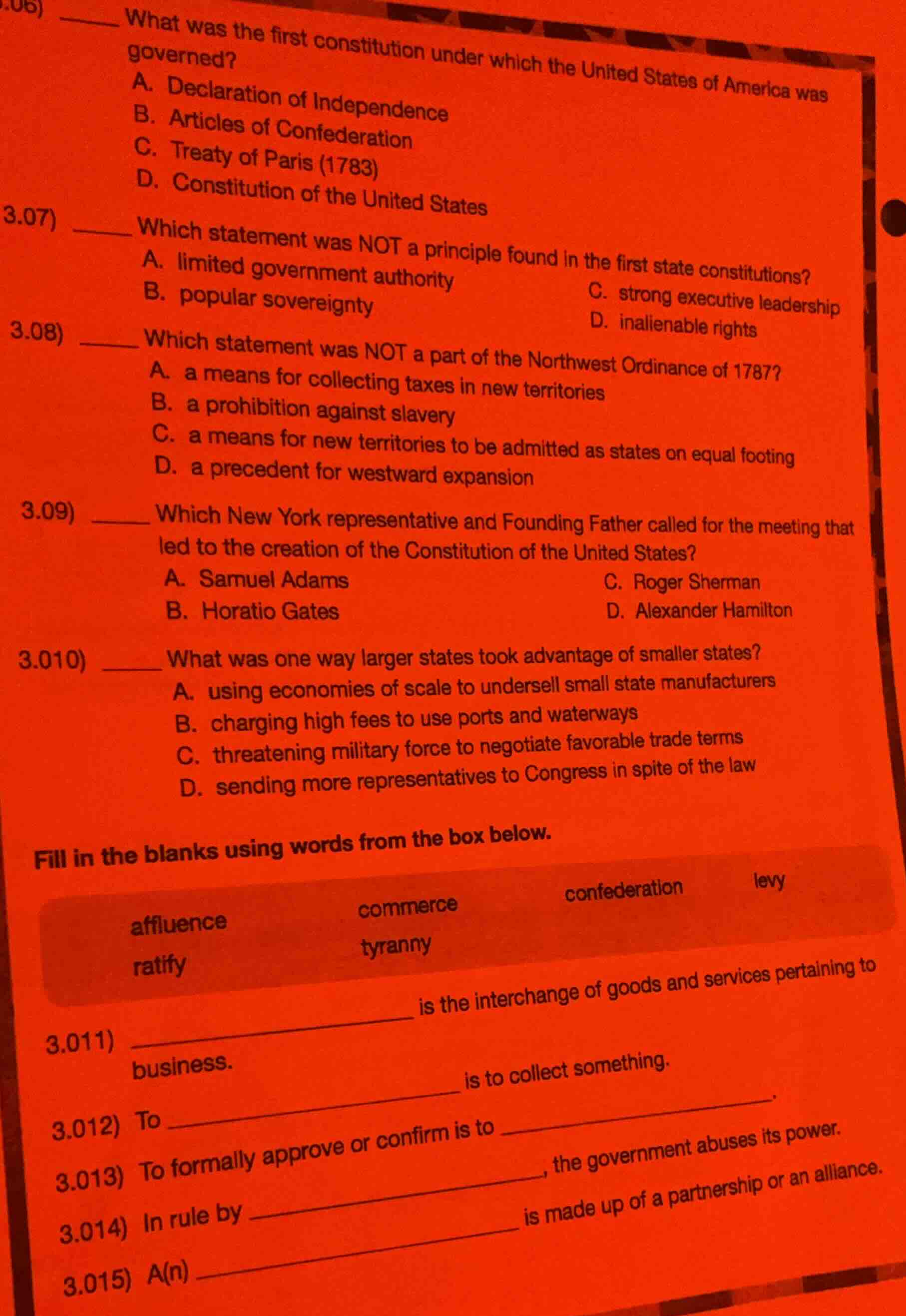 3.06) ______ what was the first constitution under which the united sta…