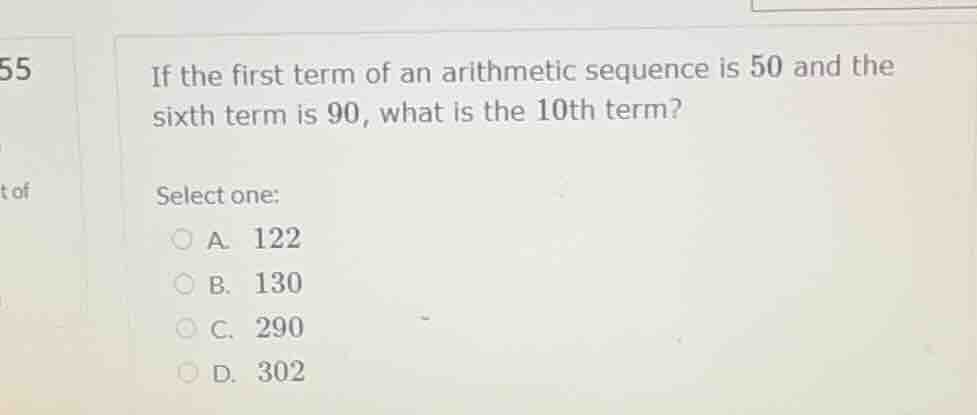 if the first term of an arithmetic sequence is 50 and the sixth term is…