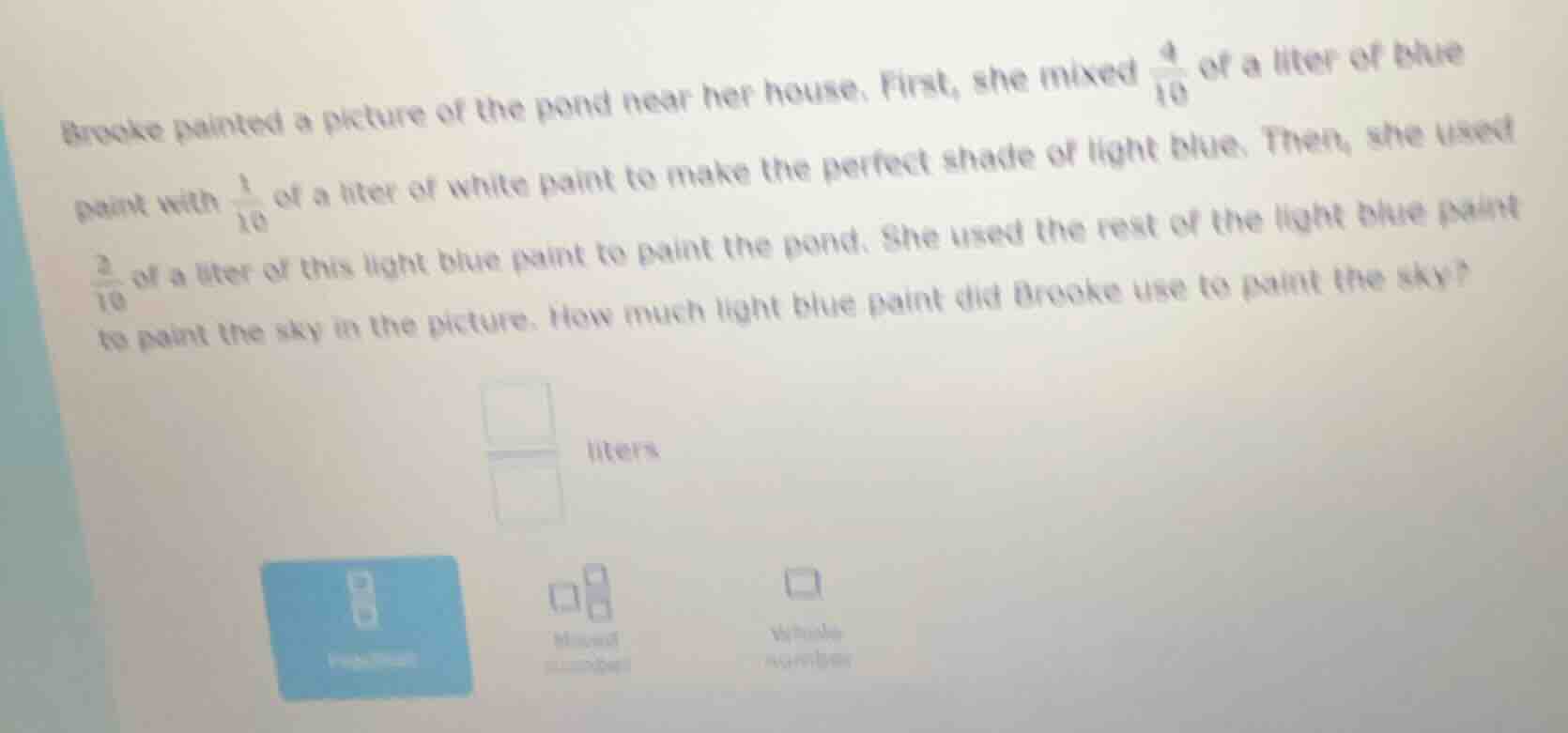 brooke painted a picture of the pond near her house. first, she mixed \…