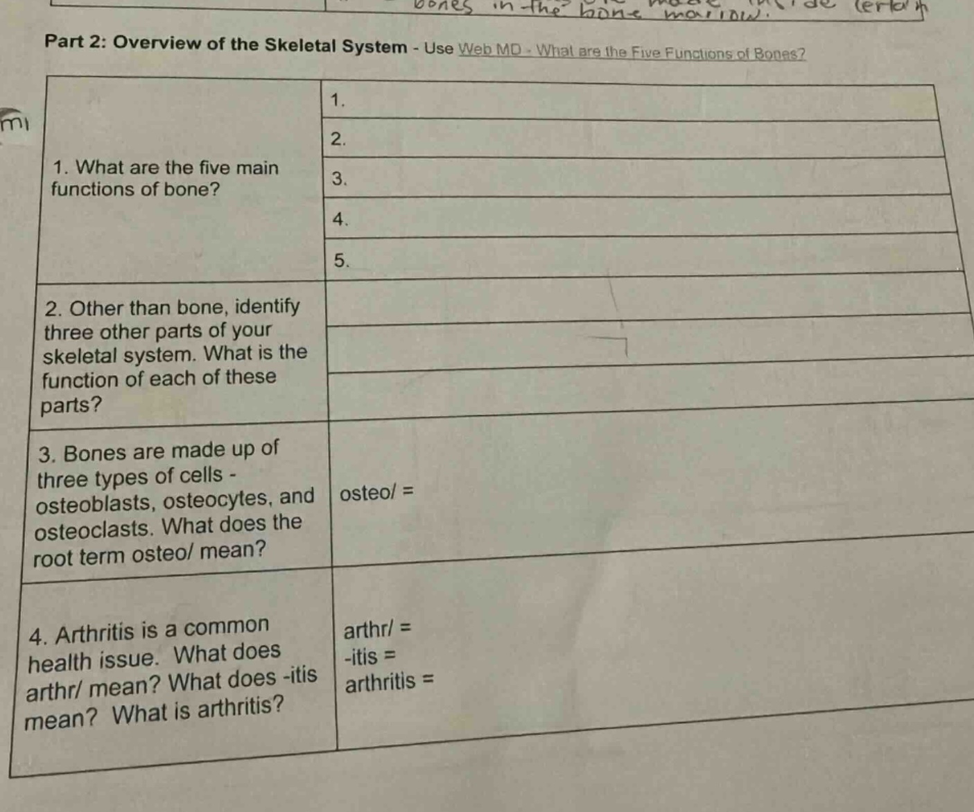 part 2: overview of the skeletal system - use web md - what are the fiv…