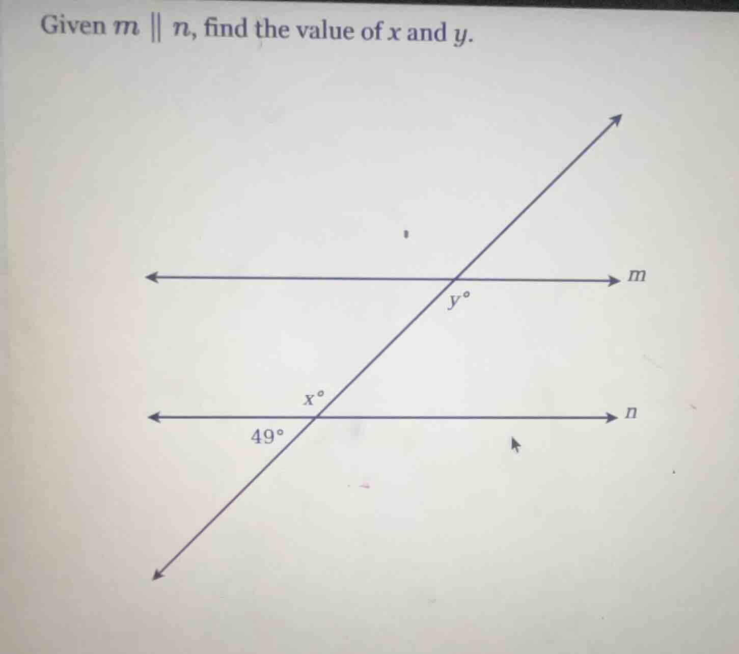 given ( m parallel n ), find the value of ( x ) and ( y ).