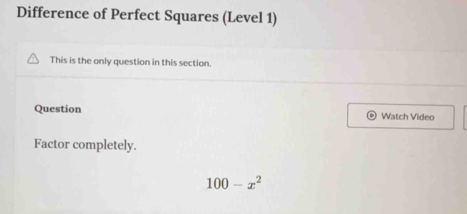 difference of perfect squares (level 1) this is the only question in th…