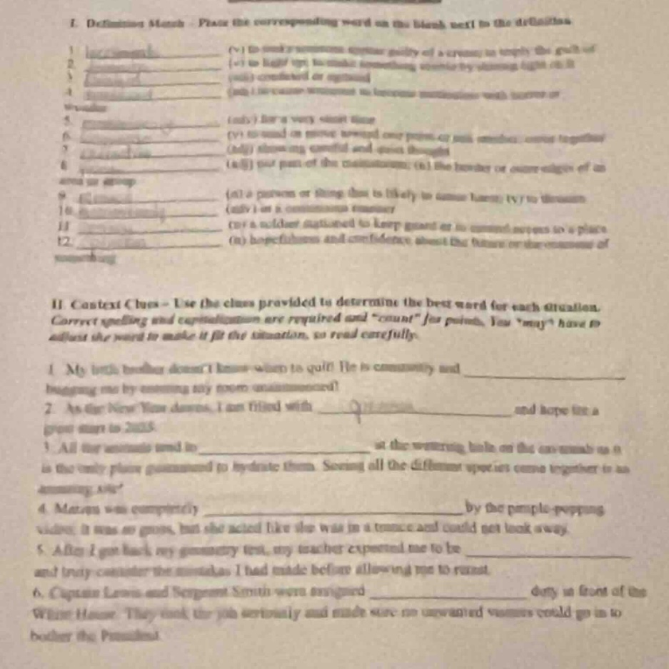 i. definitions match - place the corresponding word on the blank next t…