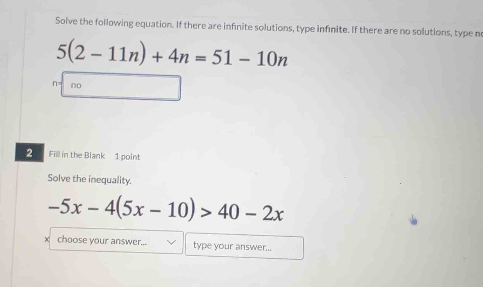 solve the following equation. if there are infinite solutions, type inf…