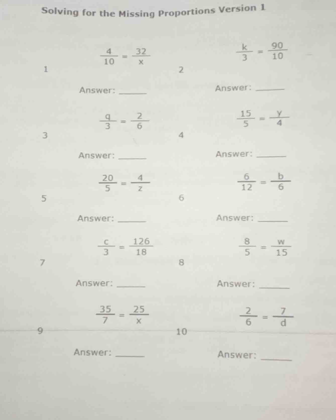 solving for the missing proportions version 1 1 $\frac{4}{10} = \frac{3…