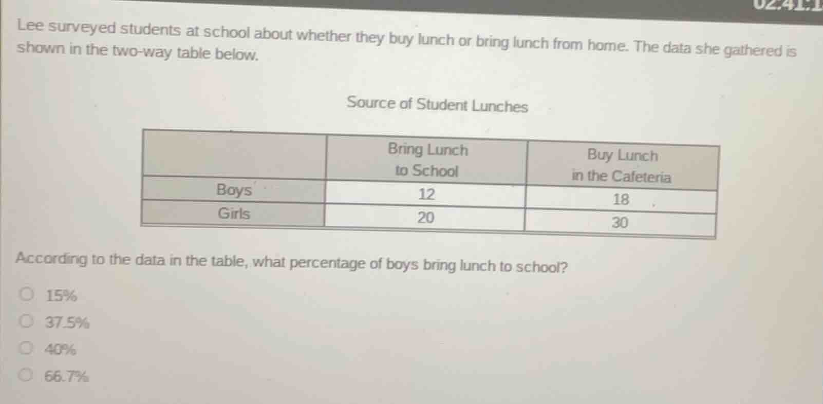 lee surveyed students at school about whether they buy lunch or bring l…